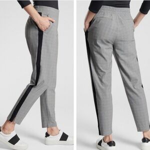 Athleta Gray Glen Plaid Straight-Leg Pants with Black Side Stripe